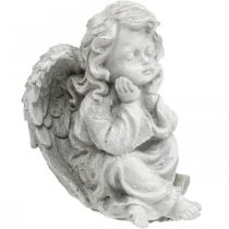 Engelenfiguur kleine grafdecoratie tuinfiguur grijs H9cm 3st
