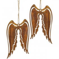Engelenvleugels metalen deco hanger patina decoratie 19.5cm 3st
