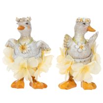Artikel Decoratief eendje in een bloemenjurk, lente, gedetailleerd zomerdecoratieaccessoire, 11 cm, 2 stuks