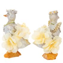 Artikel Decoratief eendje in een bloemenjurk, lente, gedetailleerd zomerdecoratieaccessoire, 11 cm, 2 stuks
