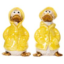 Artikel Eendjesfiguurtjes, keramische figuurtjes met regenjasjes voor leuke balkon- en tuindecoratie, 11 cm, 4 stuks