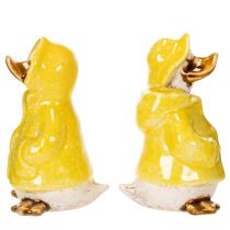 Artikel Eendjesfiguurtjes, keramische figuurtjes met regenjasjes voor leuke balkon- en tuindecoratie, 11 cm, 4 stuks