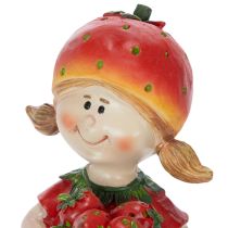 Artikel Decoratief beeldje van een aardbeienmeisje voor zomerdecoratie, schattig beeldje voor woonkamer en balkon, 18 cm