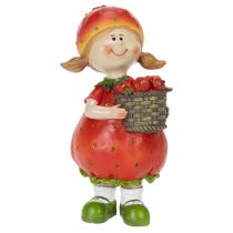 Artikel Decoratief beeldje van een aardbeienmeisje voor zomerdecoratie, schattig beeldje voor woonkamer en balkon, 18 cm