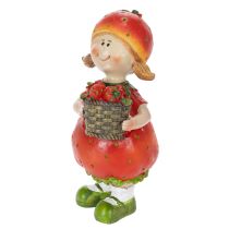 Artikel Decoratief beeldje van een aardbeienmeisje voor zomerdecoratie, schattig beeldje voor woonkamer en balkon, 18 cm