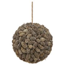 Artikel Elzen kegel decoratieve bal om op te hangen, wit gewassen, 20cm