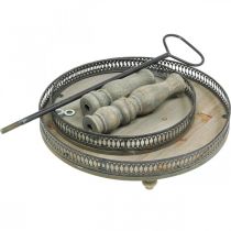 Artikel Deco Taartschaal Hout Planten Taartschaal Vintage H47cm Ø34cm