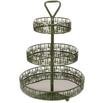 Artikel Metalen etagère, groen, drie lagen, dennendecoratie, rond, 49 cm