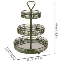 Artikel Metalen etagère, groen, drie lagen, dennendecoratie, rond, 49 cm