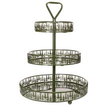 Artikel Metalen etagère, groen, drie lagen, dennendecoratie, rond, 49 cm