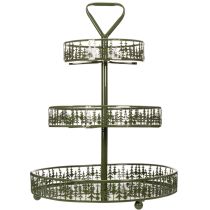 Artikel Metalen etagère, groen, drie lagen, dennendecoratie, rond, 49 cm