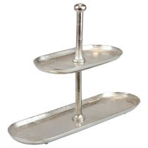 Taartplateau vintage metaal zilver tafeldecoratie 2 lagen 52×16×39cm