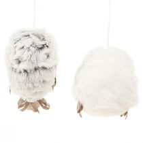 Artikel Uilendecoraties, uilenbeeldjes om op te hangen, wit en grijs, 6 cm, 2 stuks