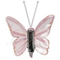 Artikel Veer Vlinder Decoratie Clip Roze Wit 5x4,5cm 4 st