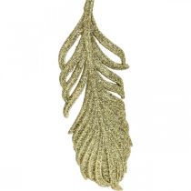 Artikel Decoratieve veren, boomversieringen met glitter, adventsversieringen, veren om op te hangen gouden L22cm 12st