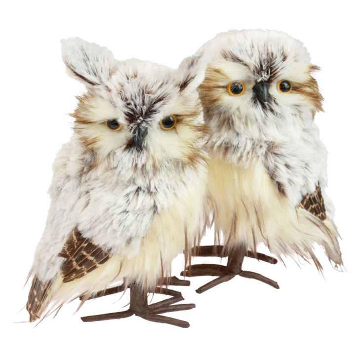 Uildecoratie uilenfiguren, bosdieren decoratie 21/22cm witbruin set van 2