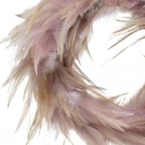 Artikel Decoratieve verenkrans roze, bruinrood Ø16,5cm echte veren