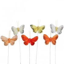 Artikel Veer vlinder op draad 5cm oranje, geel 24st