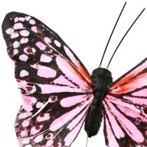 Vlinder op draad roze 11cm 12st