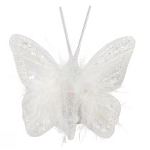 Artikel Veervlinders op clip wit glitter 5x4,5cm 4 st