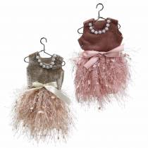Artikel Kerstdecoratie elf jurk op hanger roze, bruin / creme 16cm 4st