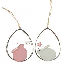 Raamdecoratie Paashaas metaal hangdecoratie Pasen 15cm 4st