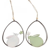 Raamdecoratie, Paashaas metaal, hangdecoratie Pasen 15cm 4st groen wit