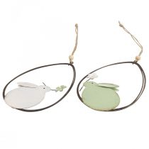 Raamdecoratie, Paashaas metaal, hangdecoratie Pasen 15cm 4st groen wit