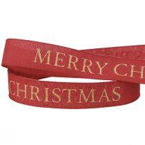 Artikel Feestelijk kerstlint in rood met gouden &#39;Merry Christmas&#39; opschrift, breedte 25 mm, lengte 15 m