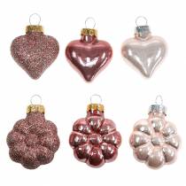Artikel Mini Kerstboomdecoratie mix assorti glas roze, roze 12 stuks