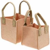 Vilten plantenbak roze vilten tas met handvatten vilten decoratie set van 2