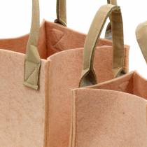 Vilten plantenbak roze vilten tas met handvatten vilten decoratie set van 2