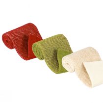 Artikel Vilten lint jute raster in groen rood wit 15x100cm 3 stuks
