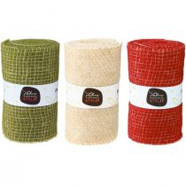 Artikel Vilten lint jute raster in groen rood wit 15x100cm 3 stuks