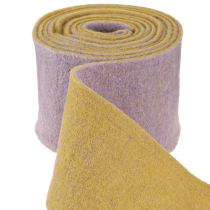 Artikel Vilten lint, potlint, wollen lint tweekleurig mosterdgeel, violet 15cm 5m