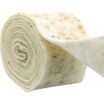 Vilten lint deco creme met gele bloemen potlint 15cm×5m