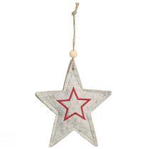 Artikel Kerstster van vilt, beige en rood, 13 cm, set van 6.