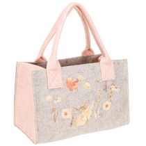 Artikel Vilttas met bloemenmotief – Duurzame cadeau- en boodschappentas in grijs en roze 26cm 2st