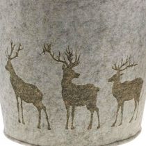 Kerstdecoratie vilten mand rond hertenplanter 38cm / 30cm set van 2
