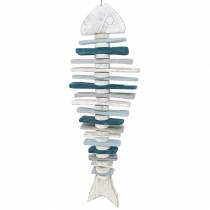 Maritieme visdecoratie gemaakt van drijfhout blauw, wit L70cm