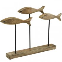 Maritieme decoratie, decoratief beeld, houten vis op standaard, natuurlijke kleur, zwart H30cm L45cm