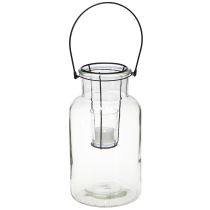 Artikel Flesdecoratie lantaarn glas metaal helder zwart Ø13cm