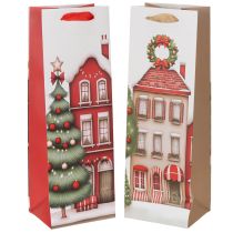 Artikel Cadeautasje met fles, kersthuisje en kerstboom (36 cm, 2 stuks)