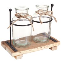 Artikel Flessenvaas sierflessen glas hout 23x12x19,5cm 2st