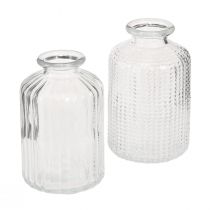 Artikel Flesvaas glas mini vazen met retro decor H9cm 4 stuks