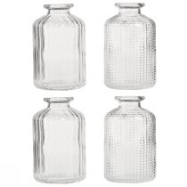 Artikel Flesvaas glas mini vazen met retro decor H9cm 4 stuks