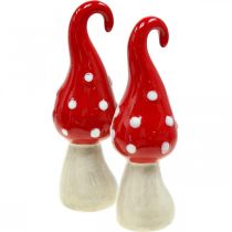 Artikel Paddenstoel keramiek decoratief paddestoelen rood wit Ø5cm H15.5cm 2st