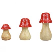 Vliegenzwam decoratieve paddenstoelen houten paddenstoelen herfstdecoratie H6/8/10cm set van 3