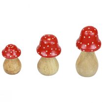Vliegenzwam decoratieve paddenstoelen houten paddenstoelen herfstdecoratie H6/8/10cm set van 3