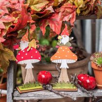 Artikel Vliegenzwam voor herfst, houtdecoratie, kabouter op paddenstoel oranje / rood H21 / 19.5cm 4st